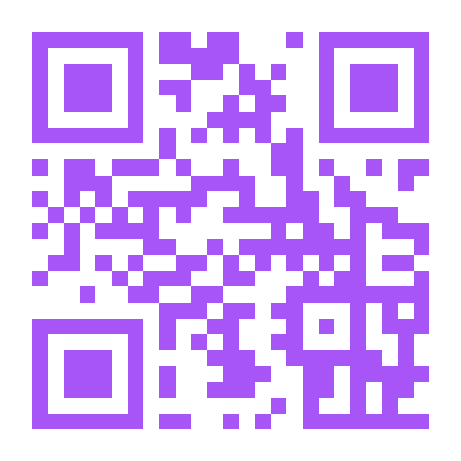 Purple QR code for makeqrco.de on a transparent background